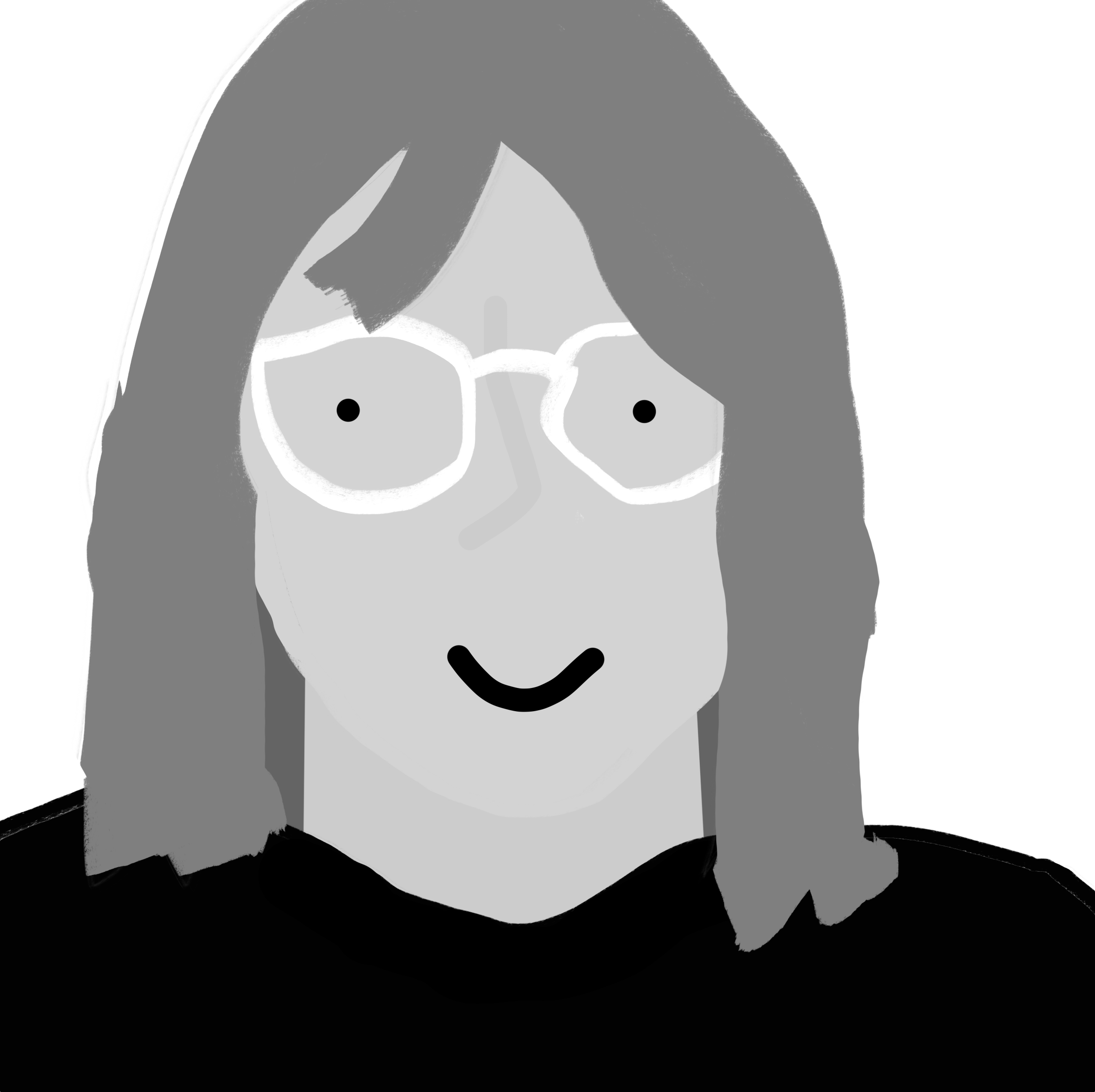 an intentionally not-very-well-done illustration of me. there is a head with mid length light hair and glasses. on this, eyes and a smile have been drawn with wobbly lines, kinda like when a ditto imitates someone.